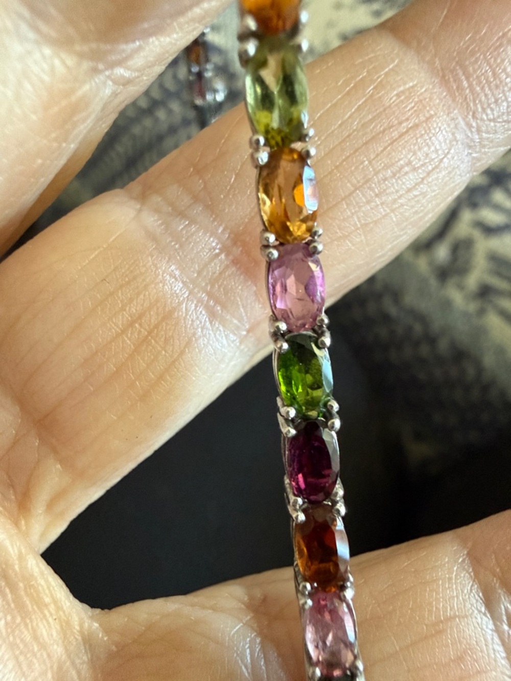 Sterling Silver Bracelet Multicolor Gemstones - Tourmaline approximately 6-3/4 L - Picture 2 of 5